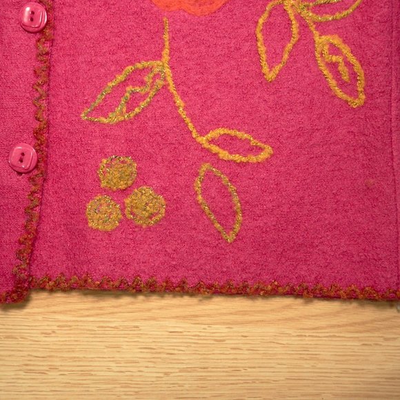 Susan Bristol Pink Boiled Wool Hand Embroidered Sweater Cardigan, Vintage Size L - Picture 4 of 9